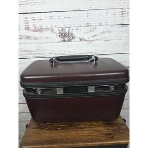 VTG Samsonite Hard Silhouette Brown Faux Leather Locking Luggage w/Mirror Key
